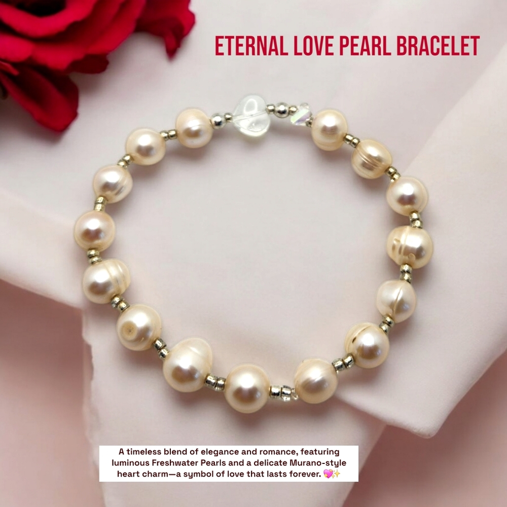8 mm Freshwater Pearl Bracelet with heart charm